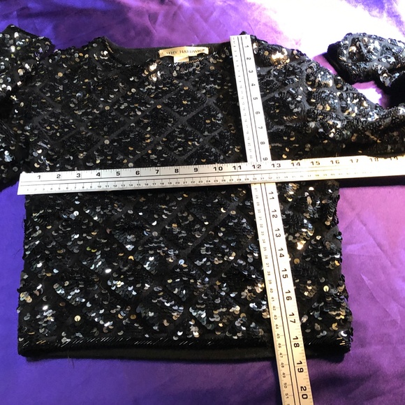 VTG 📌Cathy HARDWICK 80s Eye-Catching Formal Long Sleeves Wool Top with Sequins - Picture 5 of 11